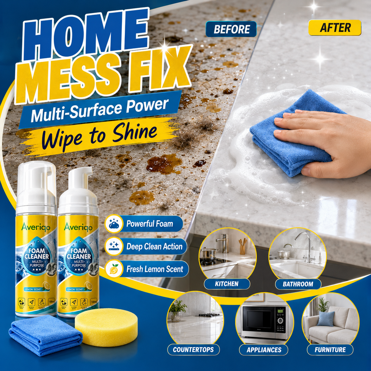 🧴4-in-1 Multi-Enzyme Foam Cleaner – Deep Clean Car, Kitchen, Bathroom & Sofa
